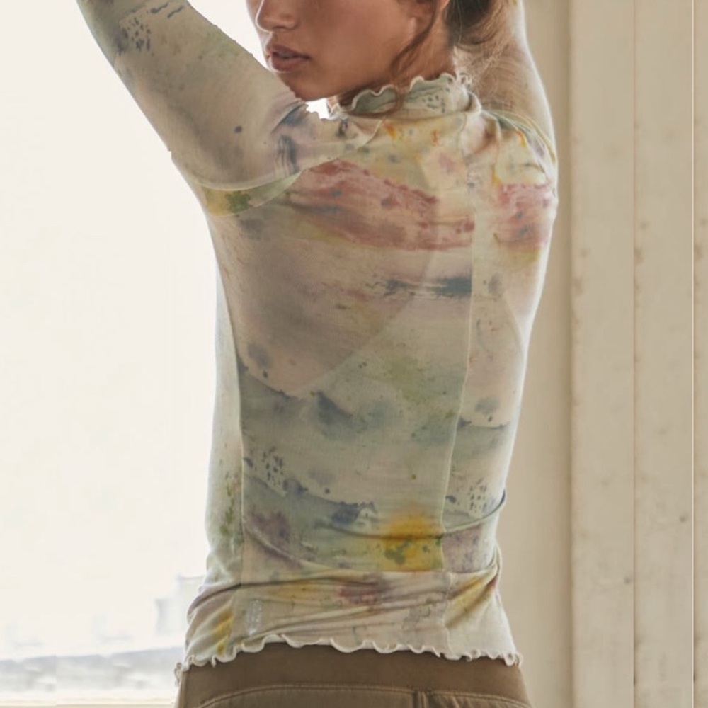 Free People Mesh High Jump Long Sleeve Mock Neck Top Transcend Speckle M - Picture 9 of 10